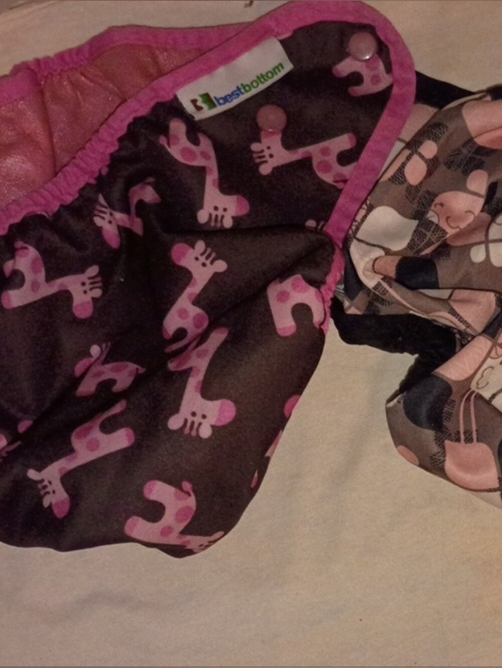 Reusable Cloth Diaper Cover - Pink & Black Giraffe Print, Pink, And Pink Block